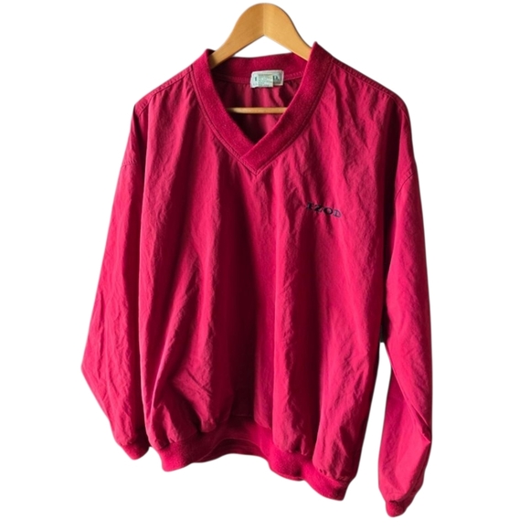 Izod V-Neck Red Pullover Windbreaker Jacket Shirt Size Medium Vintage - Picture 1 of 5
